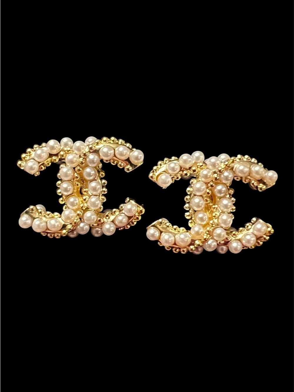 Double C Faux Pearl And Gold -Tone Stud Logo Earrings